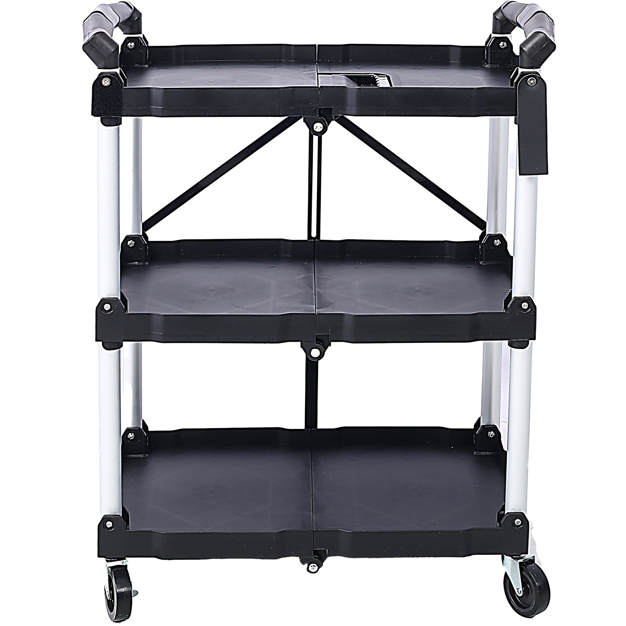 BlackTeck 3-Layer Folding Collapsible Service Cart — 50 Lb. Load Capacity per Shelf, Black, Model# NTE-W46578737